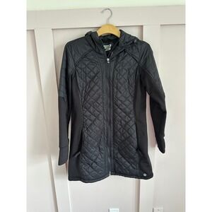 Tek Gear Womens Black Quilted Hybrid Puffer Jacket Fleece Hooded Coat Size M
